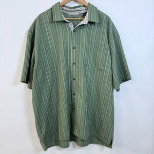 REI Short Sleeve Button Up Shirt Mens XXL Green Striped Casual Lightweight